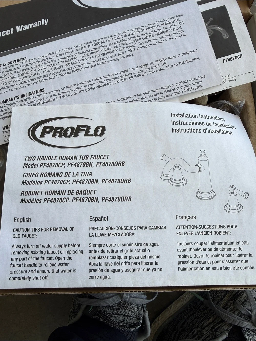 ProFlo 2 Handle Roman Tub Filler. Brushed Nickel Bath Faucet with Lever Handles